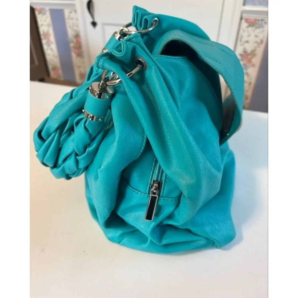 Charlotte Russe Teal Faux Leather Hobo Bag Braided Handle Silver Hardware